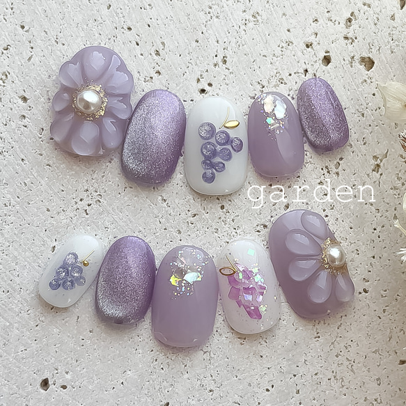 フルーツネイル ぶどう 成人式ネイル ブライダルネイル 前撮り ネイル