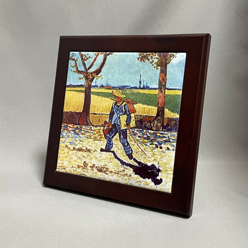 ゴルフ風景画 木製フレーム付き ゴッホ タラスコンへの道を行く画家 フォトタイル木製フレーム付き