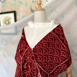 バイイーコネクト様ご予約　深い赤　秋色　総絞り　絹裏地付きギャザースカート＆ストール　　着物リメイク 2枚目の画像