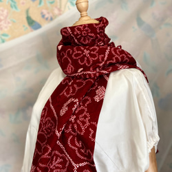 バイイーコネクト様ご予約　深い赤　秋色　総絞り　絹裏地付きギャザースカート＆ストール　　着物リメイク 6枚目の画像