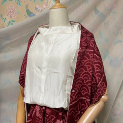 バイイーコネクト様ご予約　深い赤　秋色　総絞り　絹裏地付きギャザースカート＆ストール　　着物リメイク 7枚目の画像
