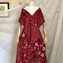 バイイーコネクト様ご予約　深い赤　秋色　総絞り　絹裏地付きギャザースカート＆ストール　　着物リメイク 1枚目の画像