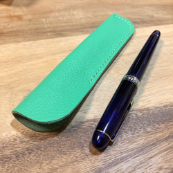 本革ペンケース 1本差し ターコイズブルー 選べるステッチ ペンケース