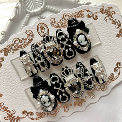 ネイルチップ 量産型 地雷 サブカル ピンク ブラック ピアス ネイル