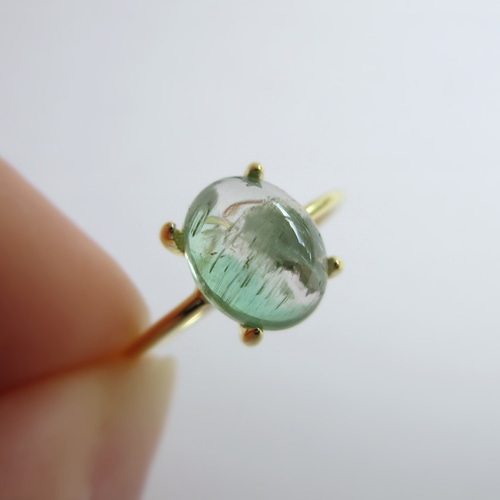 10月の誕生石】8×6mmインクルージョン「トルマリン」カボションリング