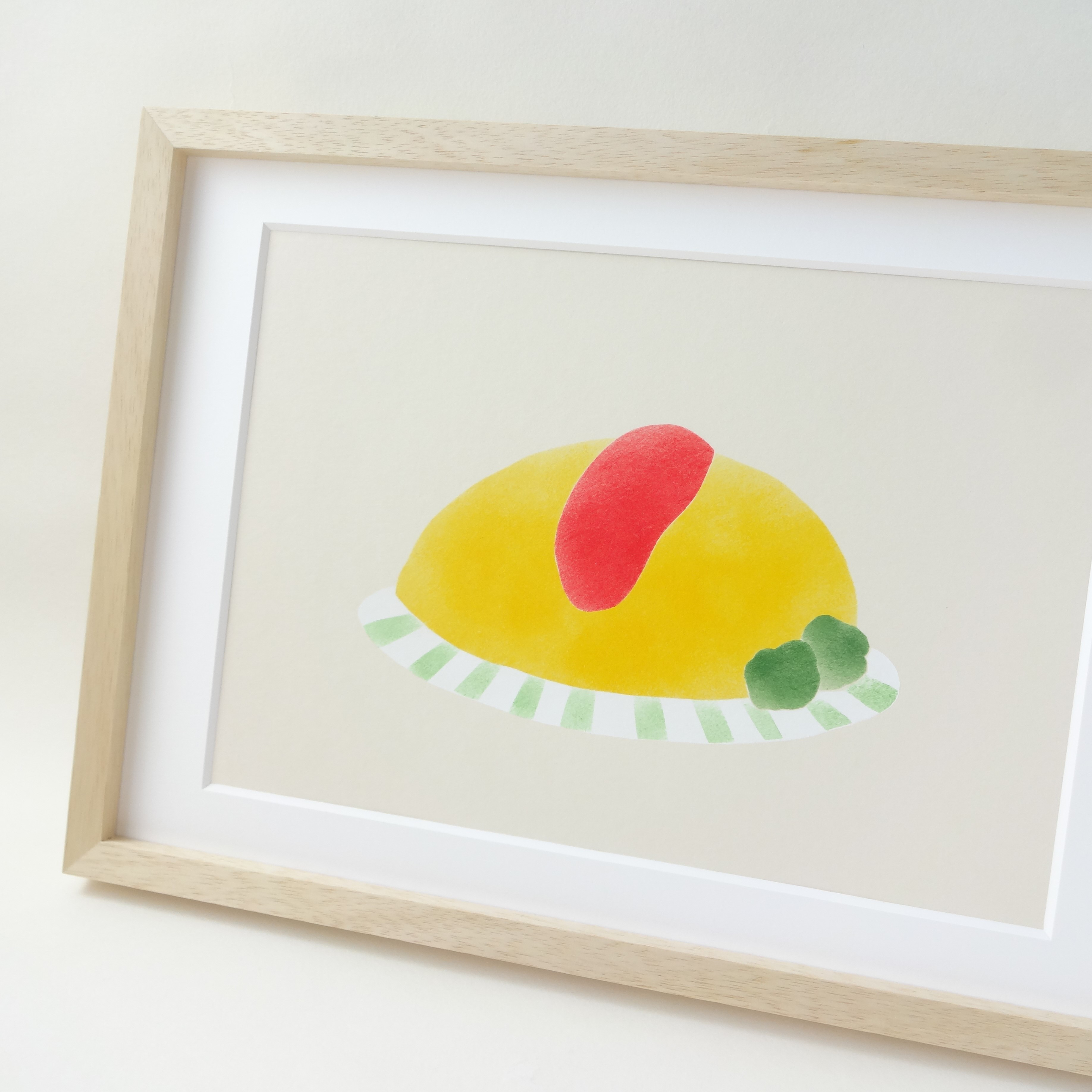 手描きイラスト　ミニ色紙　夏喫茶／オムライス