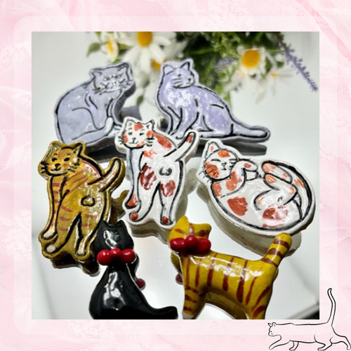 石粉粘土のブローチ 茶トラの後ろ姿 猫 ブローチ fuji-maru 通販