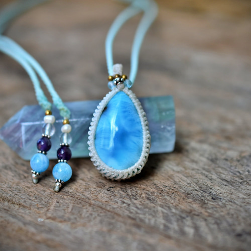 涙ドロップ☆ラリマー マクラメネックレス1188 ネックレス・ペンダント