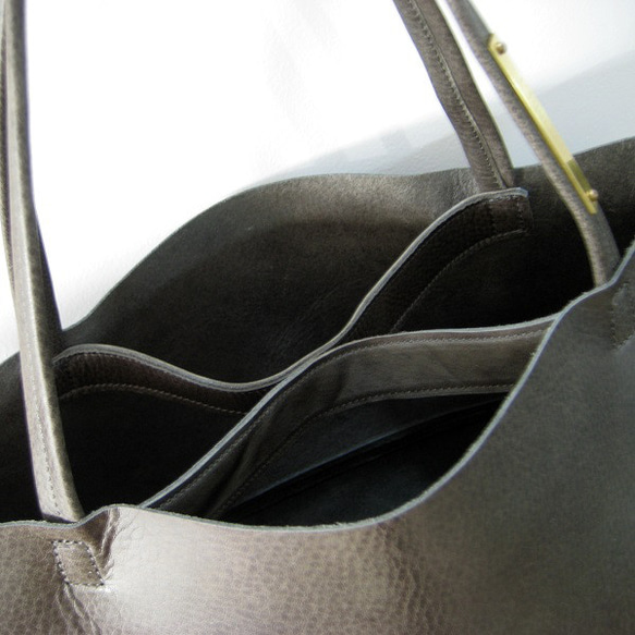 OTONA eco-bag XLサイズ クロームグレイ　本革製トートバッグ 3枚目の画像