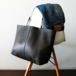OTONA eco-bag XLサイズ クロームグレイ　本革製トートバッグ 1枚目の画像