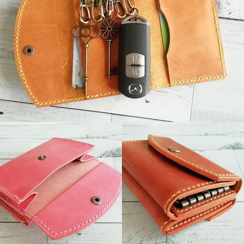 送料無料】小銭入れ付きキーケース 8色 本革 カードケース ミニ財布