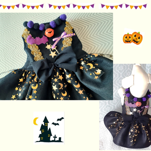 犬服ハンドメイド♡ミィモ♡ハロウィンワンピ♡ラグラン袖ハイネックワンピース 犬服ハンドメイド♡ミィモ様専用♡ハロウィンワンピ♡ラグラン袖