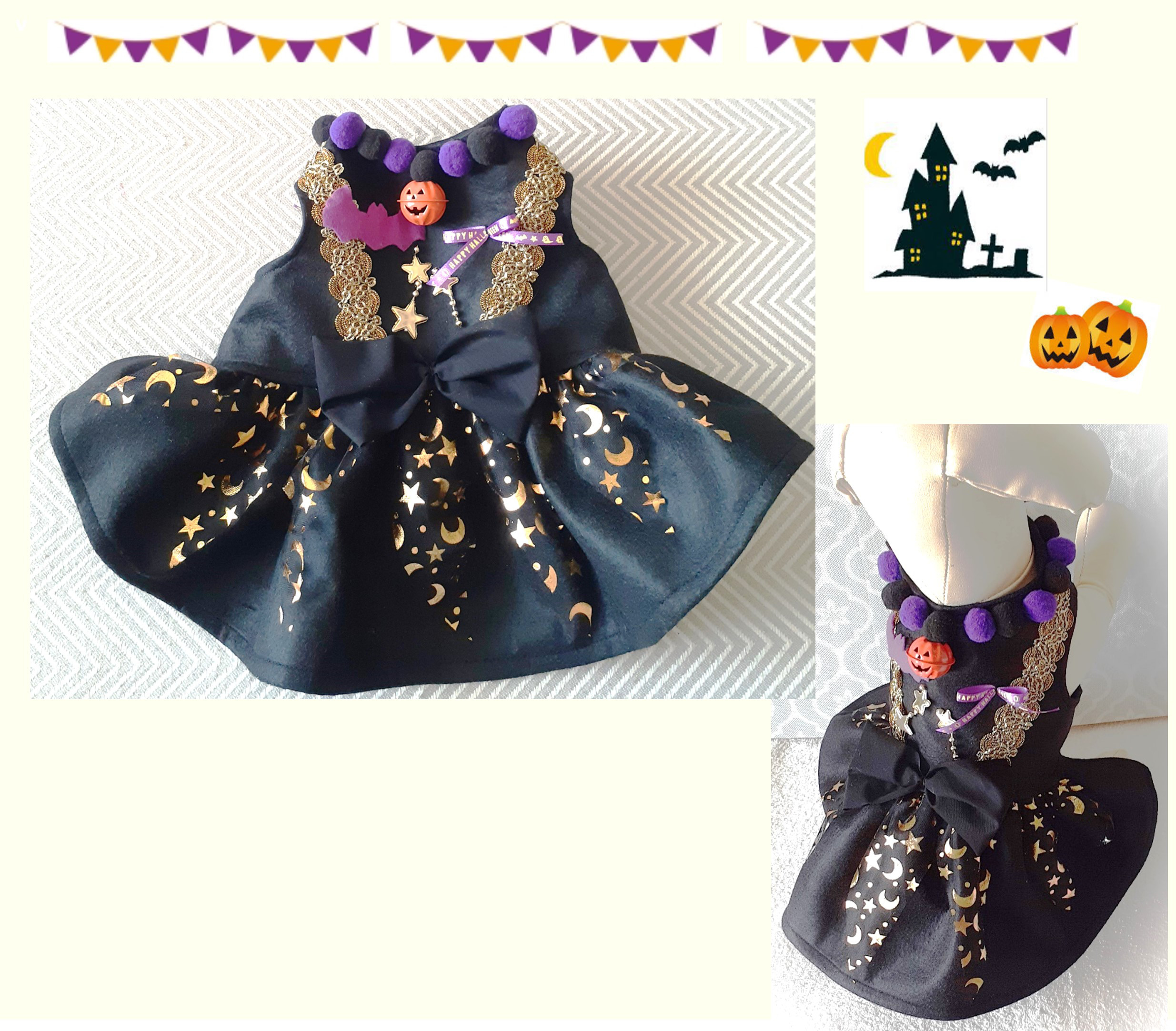 犬服ハンドメイド♡ミィモ♡ハロウィンワンピ♡ラグラン袖ハイネックワンピース 犬服／猫服 ハロウィンワンピース 202102 [OP874] ペット服
