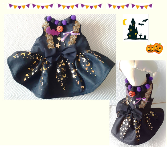 犬服ハンドメイド♡ミィモ♡ハロウィンワンピース♡ヘッドドレス 犬服ハンドメイド♡ミィモ♡ハロウィンワンピース♡ヘッドドレス