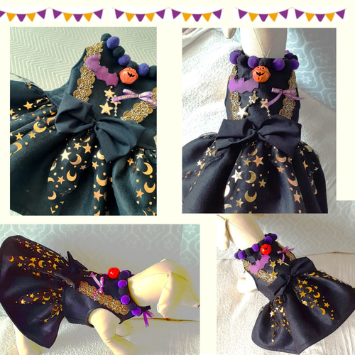 犬服 ハロウィンワンピース ゴールドライン／黒 送料無料 glw01