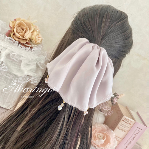 ドレッシー 2way ヴェールのような姫シュシュ くすみパープル