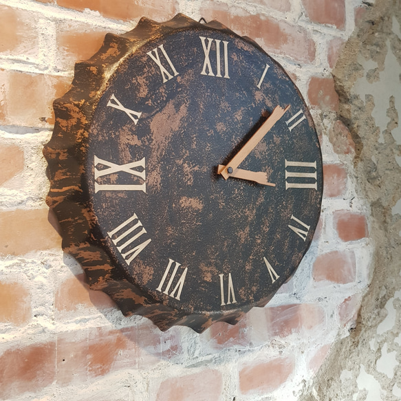 純手繪仿鍛造銅大瓶蓋時鐘 工業風 靜音 掛鐘 時鐘 復古風 clock 第3張的照片