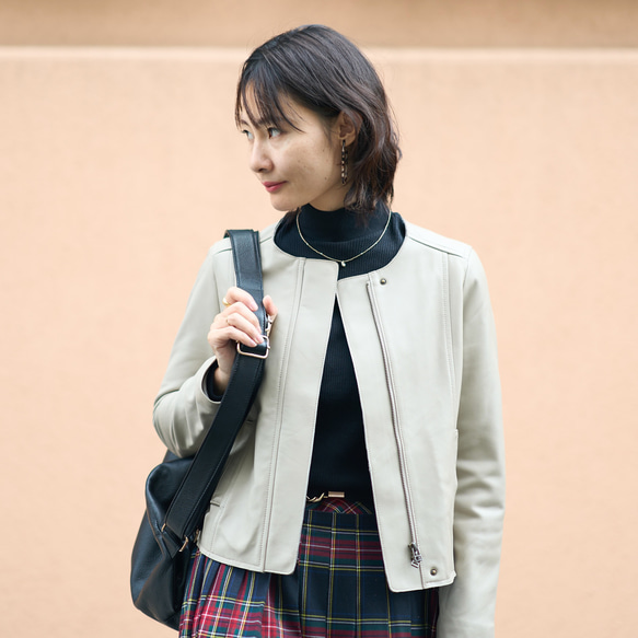 もりのがっこう　ラムレザー ノーカラージャケットブルゾン Mサイズ もりのがっこう ラムレザー ノーカラージャケットブルゾン Mサイズ