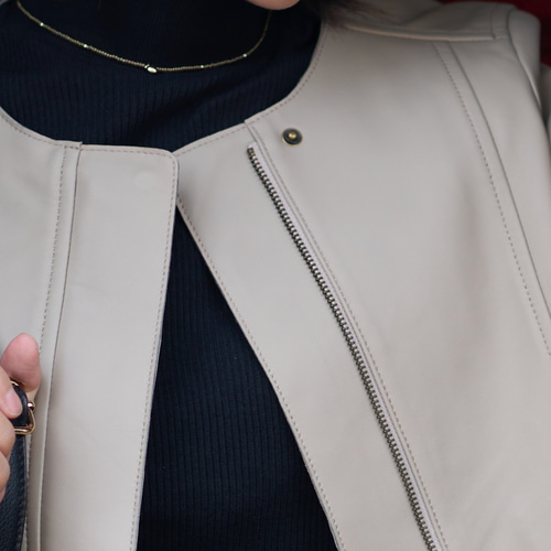 ﾓﾘﾉｶﾞｯｺｳ L ラムレザーノーカラーブルゾン【ライトグレーベージュ】12