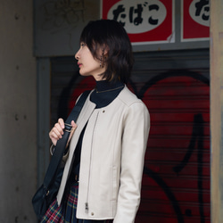 Morino Gakko L 號羔羊皮無領外套外套 [淺灰米色] 約 12/4 出貨 第15張的照片