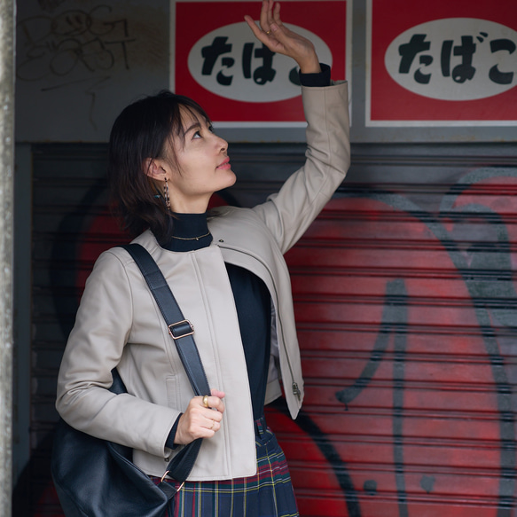Morino Gakko L 號羔羊皮無領外套外套 [淺灰米色] 約 12/4 出貨 第16張的照片