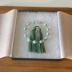 手作り略式念珠・アマゾナイトと水晶（女性・お子様・小さめ）数珠・天然石 1枚目の画像