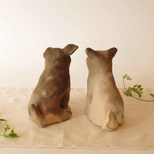 陶製 犬の置き物 子犬のきょうだい 野焼き技法 『犬の日2023』 その他