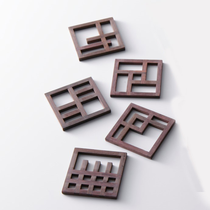京町家はしおき　5枚セット　京指物（伝統工芸）組子　紫檀　木製