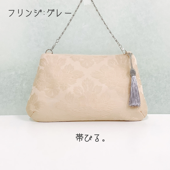 ✳︎Handbag✳︎ハンドバッグ✳︎アイボリー✳︎パーティバッグ✳︎帯リメイク✳︎ 2枚目の画像