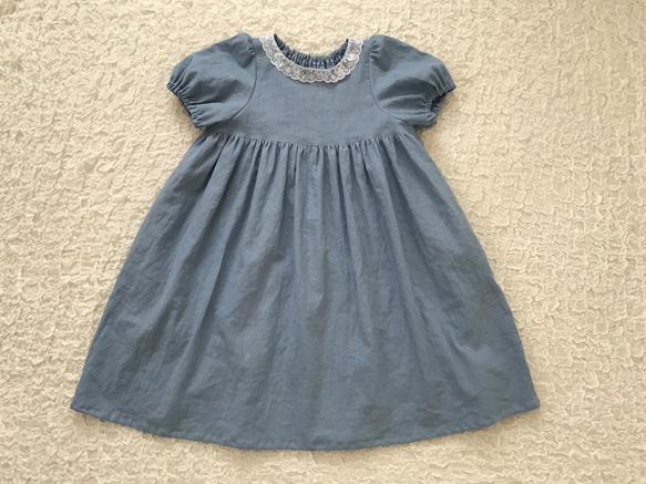 受注制作】レース襟のお出かけワンピース 長袖丸襟変更可能 80〜140  