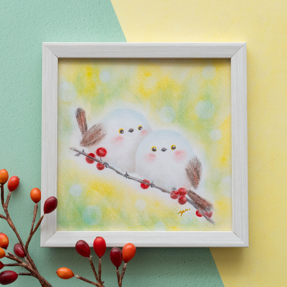 【複製画】「雪の妖精シマエナガ」　パステルアート　動物　鳥　冬　かわいい　イラスト 4枚目の画像