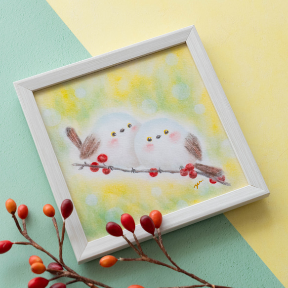【複製画】「雪の妖精シマエナガ」　パステルアート　動物　鳥　冬　かわいい　イラスト 1枚目の画像