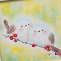 【複製画】「雪の妖精シマエナガ」　パステルアート　動物　鳥　冬　かわいい　イラスト 2枚目の画像