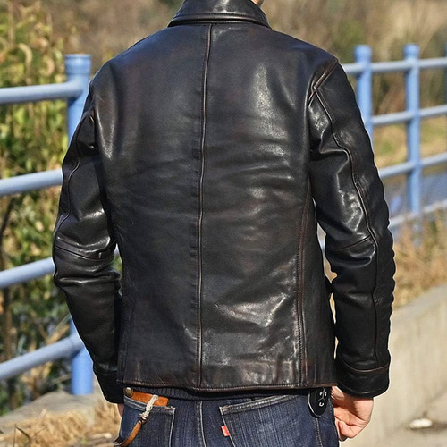 ワックスド羊革シャツ襟ショートコート Waxed Sheep Leather ワックスド羊革シャツ襟ショートコート Waxed Sheep Leather