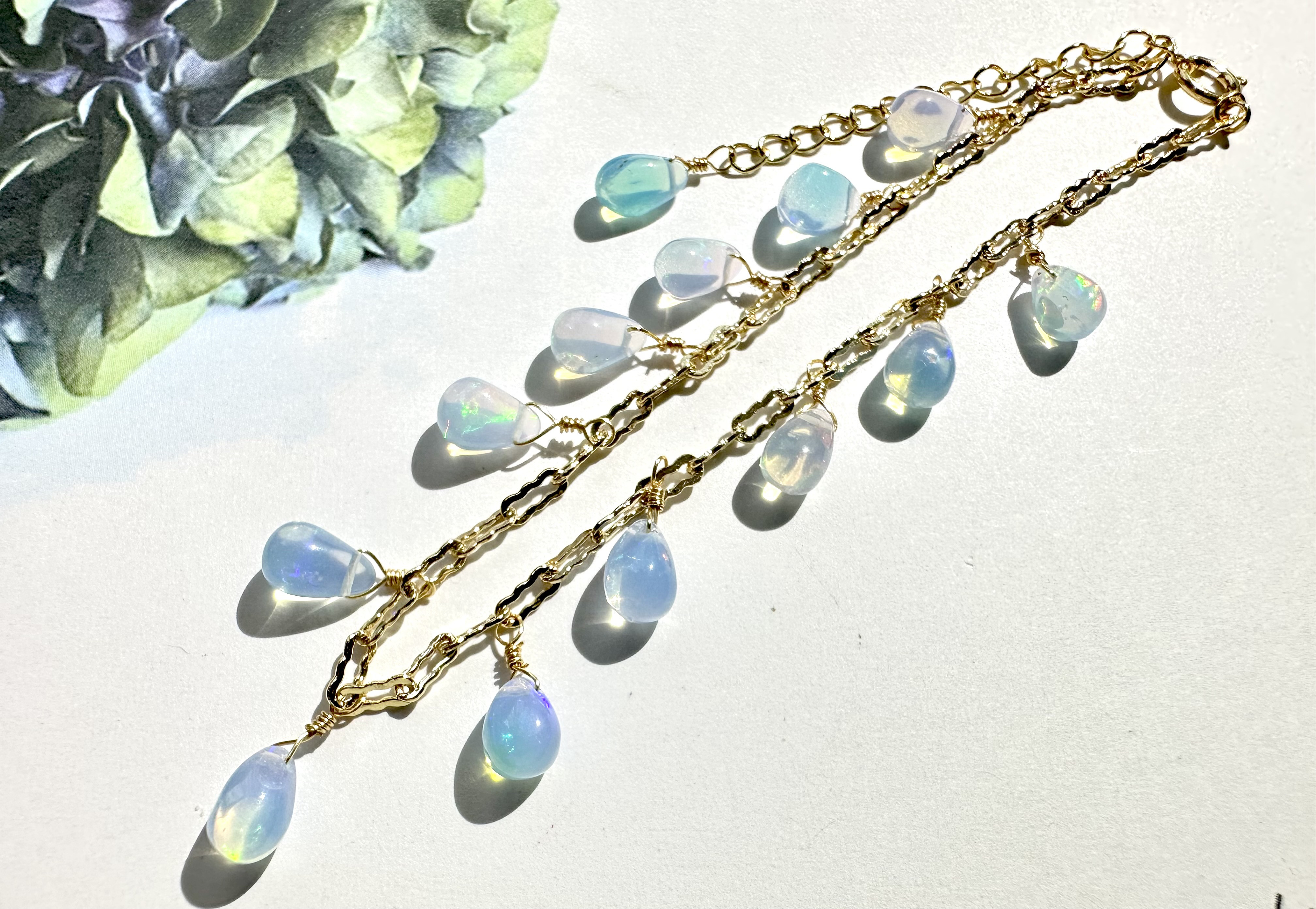 14kgf カラーオパール ドロップ ブレスレット（ブルー）