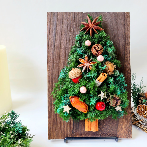 Creema限定クリスマス【winter scenery】木の実たちの ウッドボードリース&ツリーセット 3枚目の画像