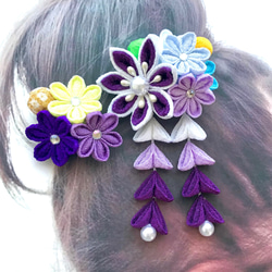 七五三 髪飾り 浴衣 子供 つまみ細工 3歳 紫 1枚目の画像