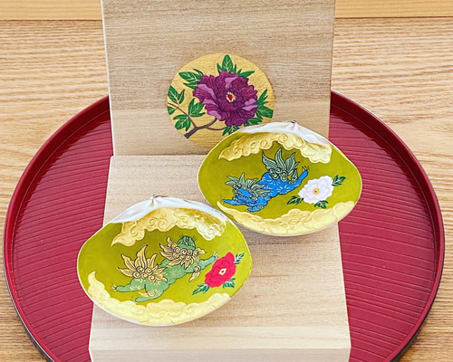 江戸友禅　貝合わせ　 7組セット 唐獅子牡丹 貝合わせ（絵付け桐箱入り） 立体・オブジェ suirenka 通販