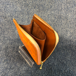 革　Ｌ字ファスナー　財布　オレンジ　型押しローズ 4枚目の画像