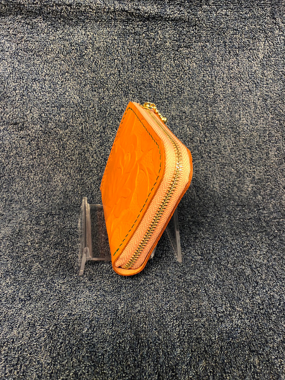 革　Ｌ字ファスナー　財布　オレンジ　型押しローズ 8枚目の画像