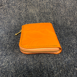 革　Ｌ字ファスナー　財布　オレンジ　型押しローズ 6枚目の画像