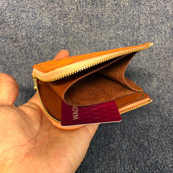 革　Ｌ字ファスナー　財布　オレンジ　型押しローズ 3枚目の画像