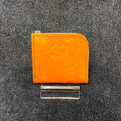 革　Ｌ字ファスナー　財布　オレンジ　型押しローズ 5枚目の画像