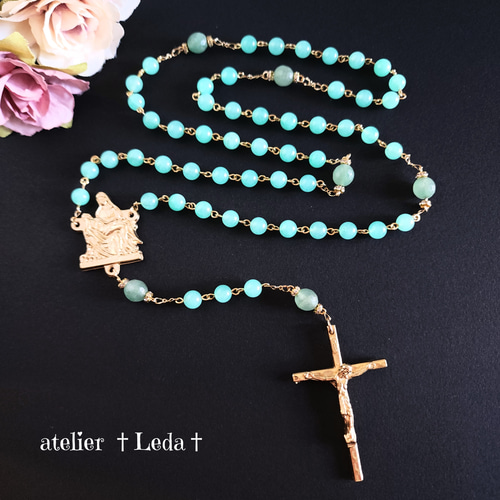 本命ギフト ☆クリソプレーズ＆アベンチュリン Chrysoprase ~ ロザリオ☆ ネックレス・ペンダント