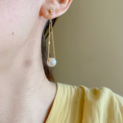 日系感- 棉花珍珠 黃銅電鍍18K金耳環 第6張的照片