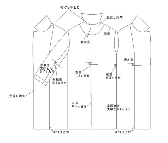 型紙　テーラード羽織コート（裏付き）　A035B-P　レディース 12枚目の画像