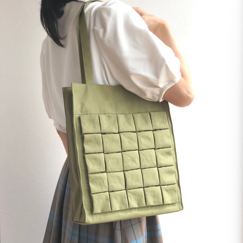 受注制作】スクエアスモッキングトートバッグ（Mサイズ）☆4