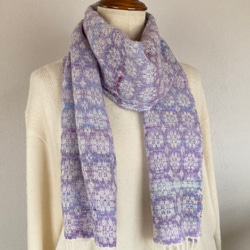 手織り・スノーボール柄紫系マフラー（手紡ぎ糸使用） 1枚目の画像