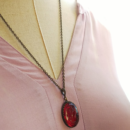 値下げA-8 フランスビンテージネックレスゴールドカラーカメオガラス