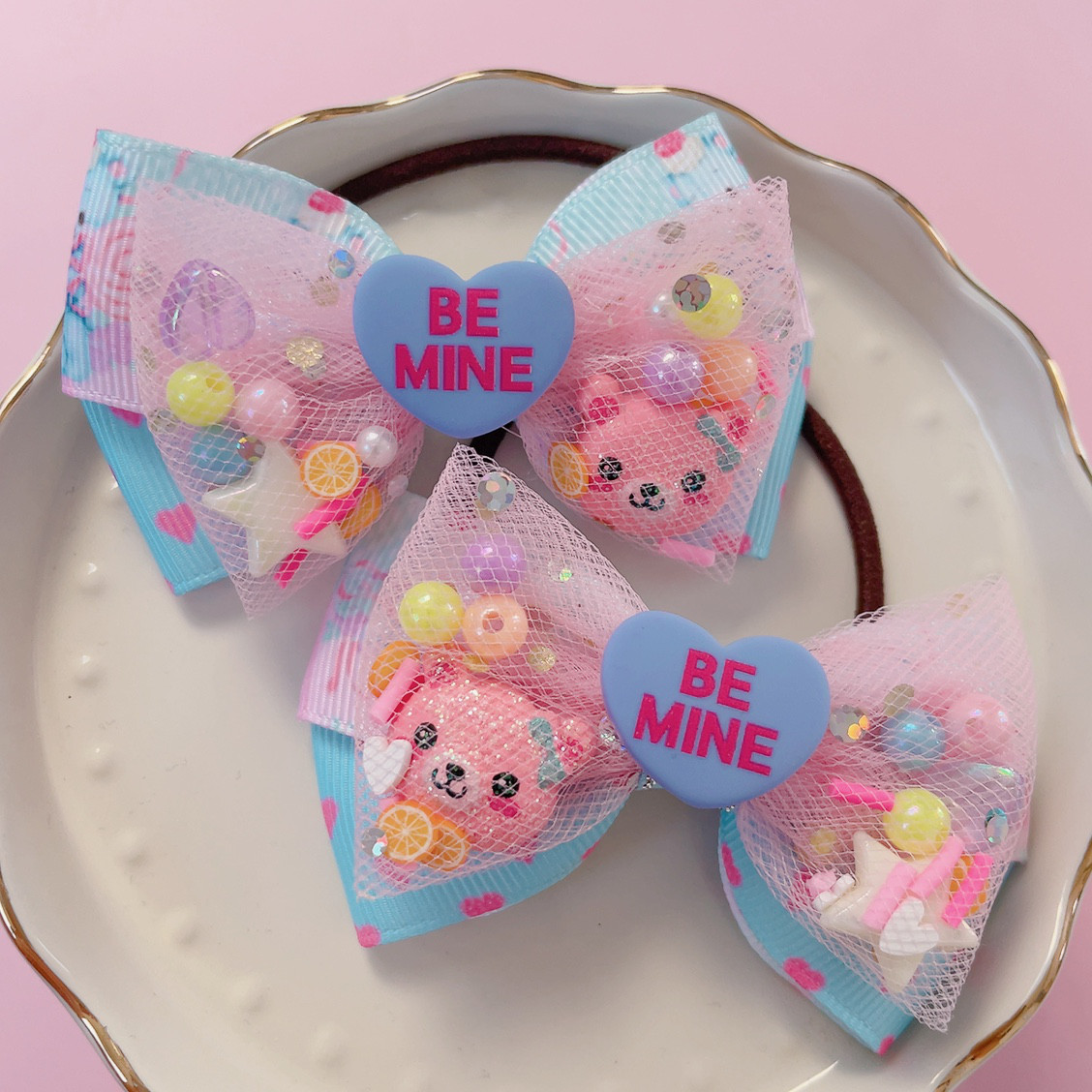 くま♡ ゆめかわ チュールリボン ツイン ハンドメイド リボン